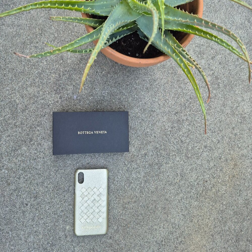 NIB Bottega Veneta Intrecciato Leather iPhone X Case in Platinum